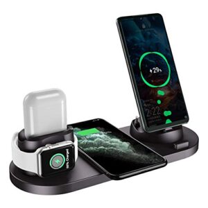 wireless charging station, tzonoo 6 in 1 fast charging stand for multiple devices, apple watch series 6/se/5/4/3/2, airpods pro, iphone 14/14pro/13/13 pro/12/12 pro/11 series/xs max(black)
