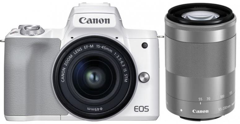 Canon EOS M50 Mark II (White) + EF-M 15-45mm & EF-M 55-200mm is STM Bundle