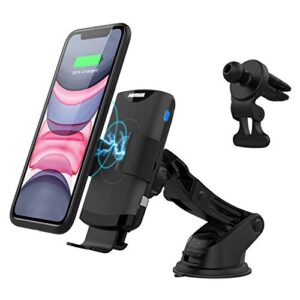 10w wireless car charger phone mount, arteck universal car mount phone holder fast charging compatible with iphone 14 14pro 13 13pro 13 mini 12 11, samsung galaxy s series/note, other smartphone