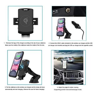 10W Wireless Car Charger Phone Mount, Arteck Universal Car Mount Phone Holder Fast Charging Compatible with iPhone 14 14Pro 13 13Pro 13 Mini 12 11, Samsung Galaxy S Series/Note, Other Smartphone