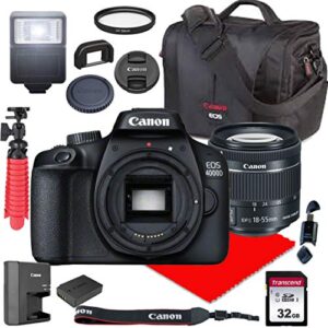 canon eos 4000d camera w/ 18-55mm f/4-5.6 is stm lens + canon case + 32gb sd card (13pc bundle) (renewed)