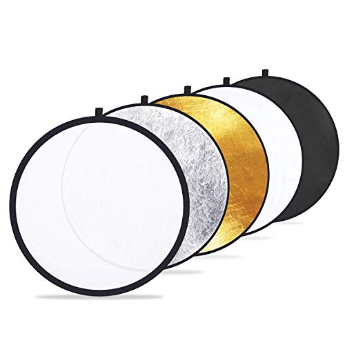 Etekcity Reflector Photography 43" (110cm) 5-in-1 Light Reflectors for Photography Multi-Disc Photo Reflector Collapsible with Bag - Translucent, Silver, Gold, White and Black