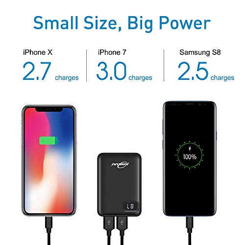 Portable Phone Charger 10000mAh Quick Charge 2.4 A Power Bank External Battery Packs Dual Ports with LCD Display Powerpack Compatible for iPhone Huawei iPad Samsung Galaxy Nintendo Switch (Black)