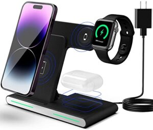 3 in 1 wireless charger wireless charging station for apple multiple devices foldable stand dock for iphone 14 13 12 11 pro xs max xr 8 plus & apple watch series 8 7 6 se 5 4 3 airpods with adapter