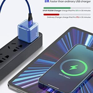 DYUF Ipad Pro Charger,20W USB C Fast Charger with 60W Ipad Charger Cord, Compatible with Samsung/iPad, Fast Charging and Data Transfer