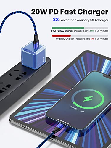 DYUF Ipad Pro Charger,20W USB C Fast Charger with 60W Ipad Charger Cord, Compatible with Samsung/iPad, Fast Charging and Data Transfer