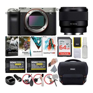 sony alpha a7c full-frame compact mirrorless camera (silver) bundle with fe 50mm f/1.8 lens (6 items)