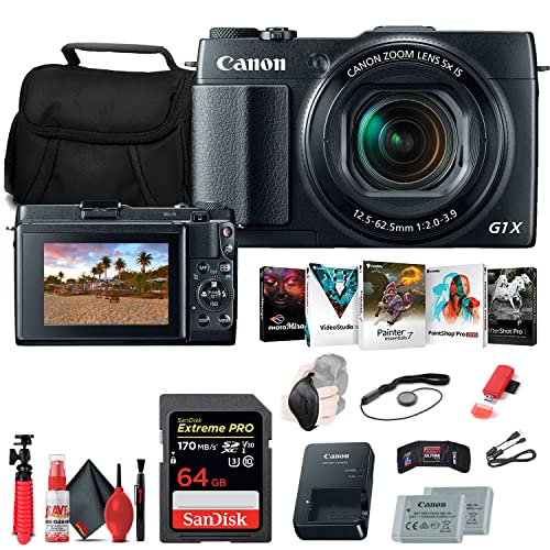 Canon PowerShot G1 X Mark II Digital Camera (9167B001), 64GB Memory Card, NB13L Battery, Charger, Card Reader, Corel Photo Software, HDMI Cable, Case, Flex Tripod, Hand Strap + More (Renewed)