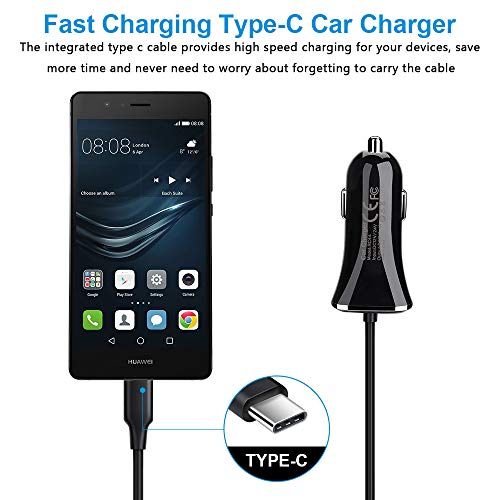 Type C Car Charger, 3.4A Fast Charging USB Car Adapter with 3ft USB C Cable for Samsung Galaxy S23 S22 S21 S20 S10 Note 20 A54 A14 A03S A13 A53 A23 A12 A32 A51,LG Stylo 6 5 4,Pixel 7 Pro 6a 6 5 4 3a