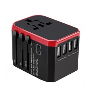 International Universal Travel Adapter, All-in-One Global AC Charger Socket. The 5.6A 4 USB and Type c Multi-Function Conversion Plug is Suitable for Many Countries Around The World. (Red)