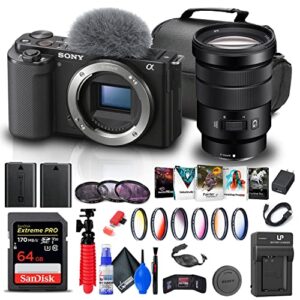 sony zv-e10 mirrorless camera (body only, black) (ilczv-e10/b) + sony 18-105mm lens + 64gb memory card + color filter kit + filter kit + corel photo software + bag + npf-w50 battery + more (renewed)