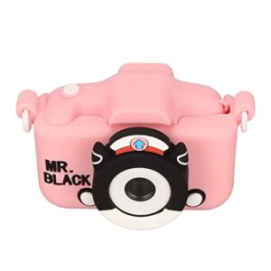 pusokei kids digital camera, 28 fun photo frames, cartoon cameras for kids, lightweight 2in screen children camera with dual front and rear cameras(pink with 32g memory card and card reader)