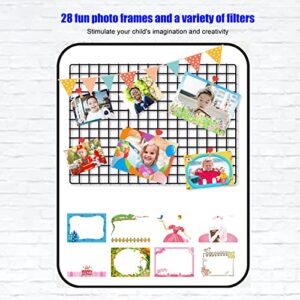 PUSOKEI Kids Digital Camera, 28 Fun Photo Frames, Cartoon Cameras for Kids, Lightweight 2in Screen Children Camera with Dual Front and Rear Cameras(Pink with 32G Memory Card and Card Reader)