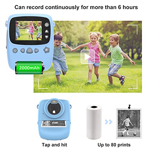 Tuzoo Kids Digital Camera, Kids Toy Camera 2000mAh Battery Anti Skid Food Grade ABS for Kids for Boys and Girls(Blue)