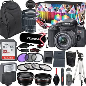 camera bundle for canon eos rebel t8i dslr camera with ef-s 18-55mm f/4-5.6 is stm + microphone with video kit accessories (32gb, tripod, flash, and more) (renewed)
