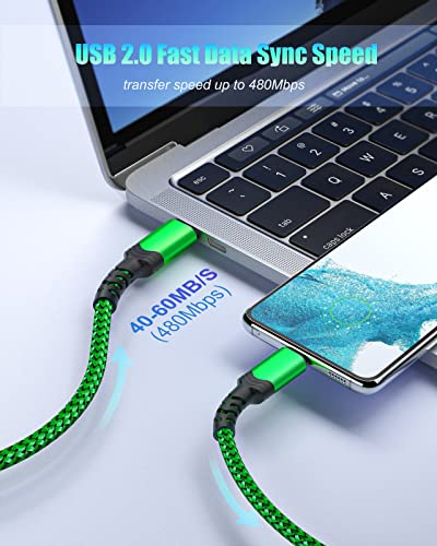 Besgoods USB C to USB C Fast Charging Cable, [10ft, 2Pack] PD Fast Charging Type C Charger Compatible with Galaxy S22 Ultra/S21 FE, A53, Note20, Pad Pro/Air5/4/Mini6, Tab S8, Pixel 6/5 -Green,2Pack