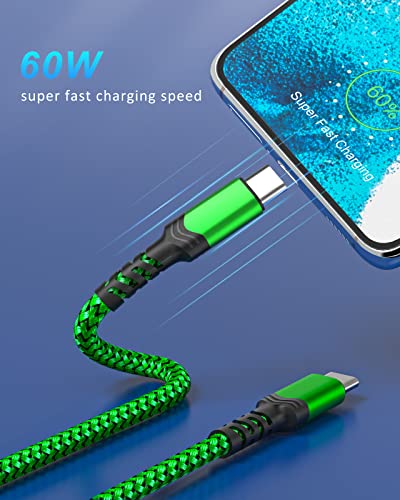 Besgoods USB C to USB C Fast Charging Cable, [10ft, 2Pack] PD Fast Charging Type C Charger Compatible with Galaxy S22 Ultra/S21 FE, A53, Note20, Pad Pro/Air5/4/Mini6, Tab S8, Pixel 6/5 -Green,2Pack