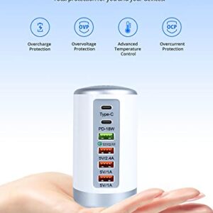 USB C Charging Station with 6 Ports, 18W PD & QC Multiport USB Desktop Charger Fast Charging Hub for iPhone 13/13pro Max 12/12 Mini/12Pro/12 Pro Max/11/11 Pro iPad AirPod,Tablets, Smartphones