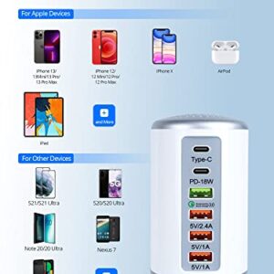 USB C Charging Station with 6 Ports, 18W PD & QC Multiport USB Desktop Charger Fast Charging Hub for iPhone 13/13pro Max 12/12 Mini/12Pro/12 Pro Max/11/11 Pro iPad AirPod,Tablets, Smartphones