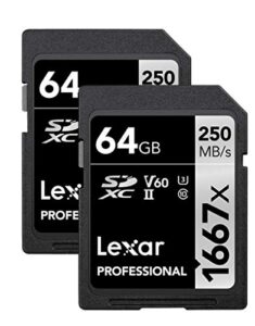 lexar professional 1667x 64gb (2-pack) sdxc uhs-ii cards, up to 250mb/s read, for professional photographer, videographer, enthusiast (lsd64gcbna16672)