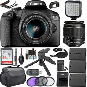 camera bundle for canon eos 2000d / rebel t7 dslr camera with ef-s 18-55mm f/3.5-5.6 is ii lens and accessories pack (64gb, handheld tripod, extra batteries, and more) (renewed)