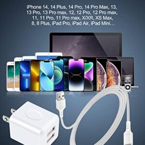 Apple Charger Kits for iPhone 14 Pro Max 14Pro 14 Plus 13Pro 13 12 11 SE 10 XR X XS 8 7 6 6s Plus, Dual USB Charger Block with USB to Lightning Cable, 2.1amp travel wall plug adapter+USB lighting cord