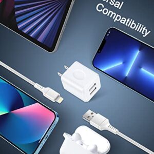 Apple Charger Kits for iPhone 14 Pro Max 14Pro 14 Plus 13Pro 13 12 11 SE 10 XR X XS 8 7 6 6s Plus, Dual USB Charger Block with USB to Lightning Cable, 2.1amp travel wall plug adapter+USB lighting cord