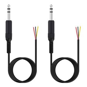 fancasee 2 pack 6 ft replacement 6.35mm male plug to bare wire open end trs 3 pole stereo 1/4″ 6.35mm plug jack connector audio cable for microphone speaker cable repair