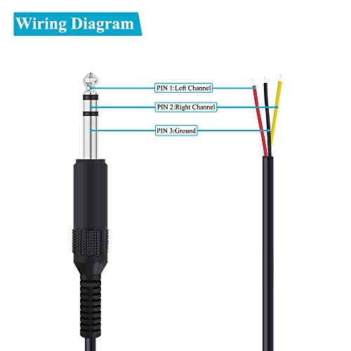 Fancasee 2 Pack 6 ft Replacement 6.35mm Male Plug to Bare Wire Open End TRS 3 Pole Stereo 1/4" 6.35mm Plug Jack Connector Audio Cable for Microphone Speaker Cable Repair