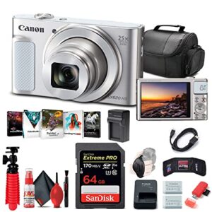 canon powershot sx620 hs digital camera (silver) (1074c001), 64gb memory card, nb13l battery, corel photo software, charger, card reader, soft bag, flex tripod + more (renewed)