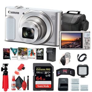 canon powershot sx620 hs digital camera (silver) (1074c001), 64gb memory card, 2 x nb13l battery, corel photo software, charger, card reader, led light, soft bag + more (renewed)