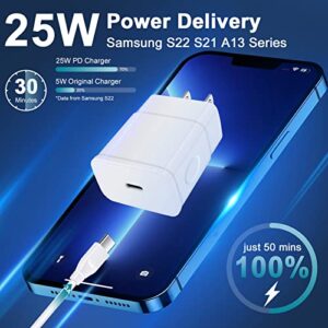 Type C Super Fast Samsung Galaxy A14 A13 5G A03s Charger Adapter 2 Pack 25W PD USB C Wall Charger Box Charging Block for Samsung S23 S22 Ultra S21 S20 A53 A54 A34 A52 Z Fold 4 Z Flip 4 A32,iPhone 14