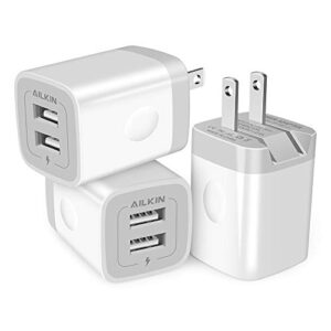 3pack fast charging cubes, foldable dual port charger block, ailkin fast usb plug power adapter fold up box base brick for iphone xr/xs max/x ipad samsung galaxy tablet kindle fire lg pixel xbox blu