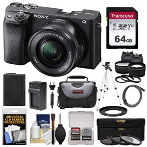 sony alpha a6400 4k wi-fi digital camera & 16-50mm lens with 64gb card + battery + charger + case + tripod + 2 lens kit