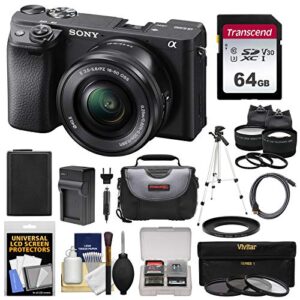 Sony Alpha A6400 4K Wi-Fi Digital Camera & 16-50mm Lens with 64GB Card + Battery + Charger + Case + Tripod + 2 Lens Kit