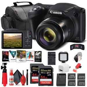 canon powershot sx420 is digital camera (black) (1068c001), 2 x 64gb card, 3 x nb11l battery, corel photo software, charger, card reader, led light, soft bag + more (renewed)
