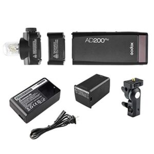 GODOX AD200Pro Godox AD200 PRO Version, 200Ws 2.4G Flash Strobe, 1/8000 HSS, 500 Full Power Flashes, 0.01-1.8s Recycling, 2900mAh Battery, Bare Bulb/Speedlite Fresnel Flash Head, Lightweight Compact