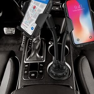 Gabba Goods Dual Phone Holder for Car Cup Holder – Long Flexible Neck, 360° Rotatable Car Phone Mount - Adjustable Cell Phone Cup Holder, Universal Size Fits 2 iPhone, Samsung, GPS and More