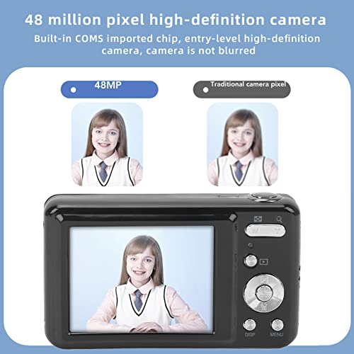 Jeanoko Children Digital Camera, Automatic White Balance 48MP Digital Camera Self Timer Single Shot 8X Optical Zoom Metal Continuous Shooting for Beginners(Black)