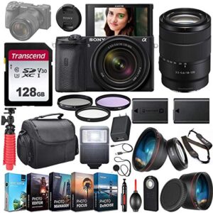 sony alpha a6600 mirrorless camera uhd 4k 1 lens kit (ilce6600m/b) with 18-135mm lens + extra battery + flash + wide angle & telephoto lens + filters + 128gb u3 v30 memory accessory bundle