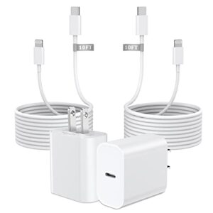 iphone 14 11 13 fast charger,iphone 13 charging block[apple mfi certified] 2pack 10ft long usb-c to lightning fast charging cord with 20w usb c iphone rapid speed charger for(14 13 12 11)pro max xs xr