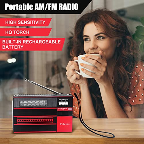 AM FM Portable Radio - Rechargeable Radio with Flashlight Portable AM/FM SW 1-2 Multiwave Radio - Super Strong Signal Large Speaker Transistor Antenna Gift for The Elderly, Friends, Couples(S307)