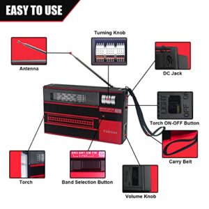 AM FM Portable Radio - Rechargeable Radio with Flashlight Portable AM/FM SW 1-2 Multiwave Radio - Super Strong Signal Large Speaker Transistor Antenna Gift for The Elderly, Friends, Couples(S307)