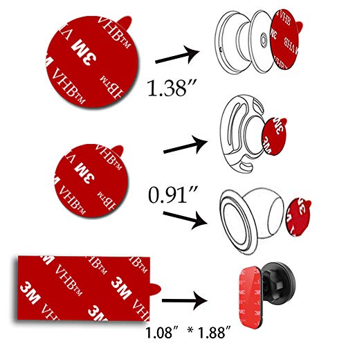 3M Sticky Adhesive Replacement for Magnetic Dashboard Pop Out-Stand Mount Base Circle Double Sided Tape 2 Pack Rectangle VHB Sticker Pads for Dash Magnet Phone Mounts Sockets (Red)