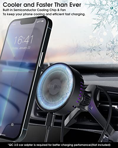 【Semiconductor Cooling Version】 Magsafe Car Charger, LERTOSEN Magnetic Wireless Car Charger for iPhone 14/13/12/Pro/Pro Max/Mini,15W Fast Charging Mag Safe Car Mount Charger Air Vent Phone Holder