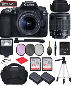 90d dslr camera with ef-s 18-55mm f/3.5-5.6 is stm lens bundle, starter kit with accessories (gadget bag, extra battery, digital slave flash, 128gb memory, 50″ tripod and more)