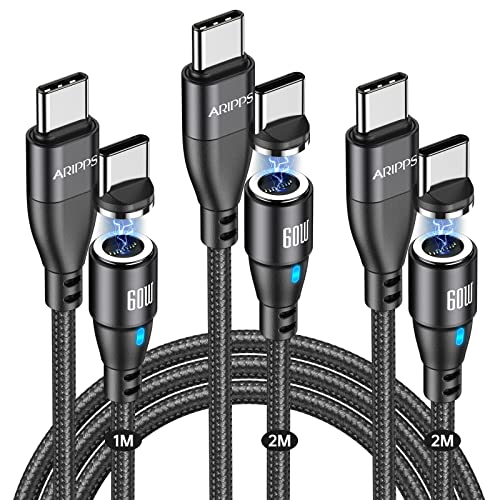 Aripps USB C to USB C Magnetic Charging Cable[3-Pack, 3.3ft/6.6ft/6.6ft], 60W/3A Fast Charging USB Type C Charger Cord Compatible with Samsung Galaxy S21/S21+ Ultra 5G, S20/S20, Pixel, Switch & More