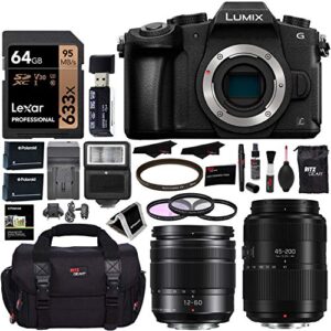 panasonic lumix dmc-g85mk g85 4k mirrorless camera, 12-60mm power o.i.s. lens, g ii vario 45-200mm lens, lexar 64gb, ritz gear slr camera bag, filter kit, battery, charger and accessory bundle