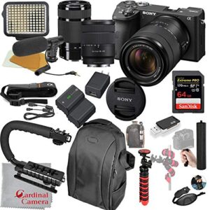 cardinal camera-sony sony alpha a6600 mirrorless camera with 18-135mm and 55-210mm lenses bundle video bundle + led video light + microphone + extreme speed 64gb memory(21pc bundle) ilce-6600m/b