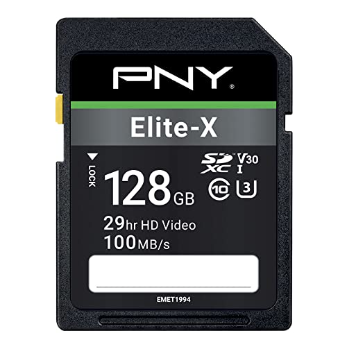 PNY 128GB Elite-X Class 10 U3 V30 SDXC Flash Memory Card - 100MB/s, Class 10, U3, V30, 4K UHD, Full HD, UHS-I, Full Size SD